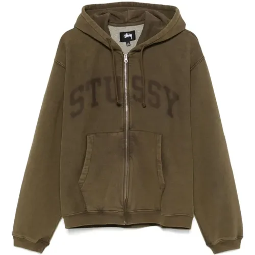 Grüner Pullover mit Logoaufdruck und Kapuze , Herren, Größe: L - Stüssy - Modalova