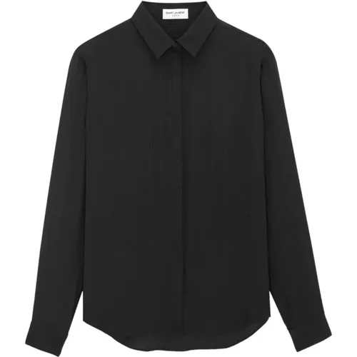 Striped Silk Button-Up Shirt , female, Sizes: XL, M - Saint Laurent - Modalova