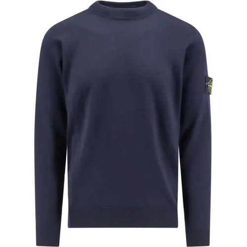 Blauer Strickpullover Rundhalsausschnitt Langarm , Herren, Größe: L - Stone Island - Modalova