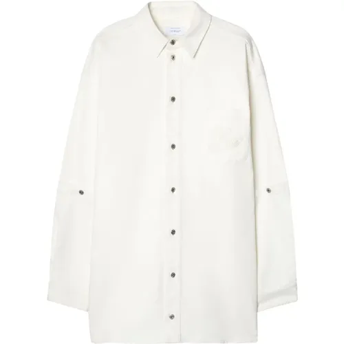 Oversized White Denim Shirt Jacket , male, Sizes: S, M - Off White - Modalova
