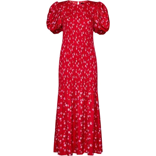Red Floral Satin Smocked Dress , female, Sizes: S - Rotate Birger Christensen - Modalova