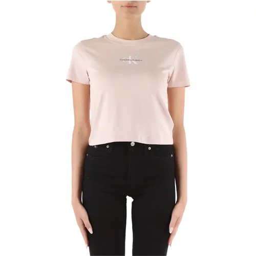 Baumwoll Logo Besticktes T-shirt , Damen, Größe: L - Calvin Klein Jeans - Modalova