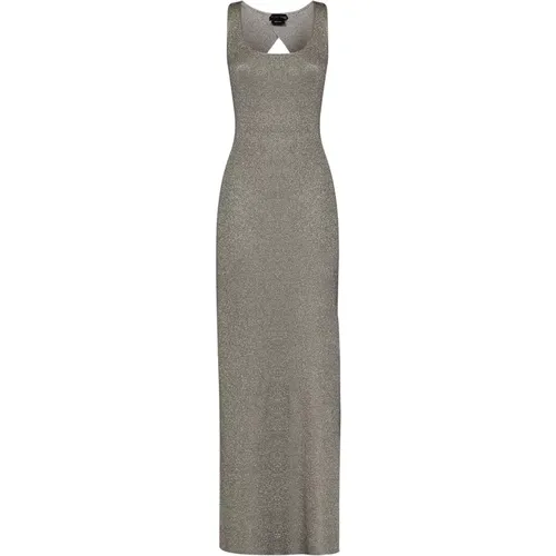 Silver Scoop Neck Dress with Open Back and Side Slit , female, Sizes: S - Tom Ford - Modalova