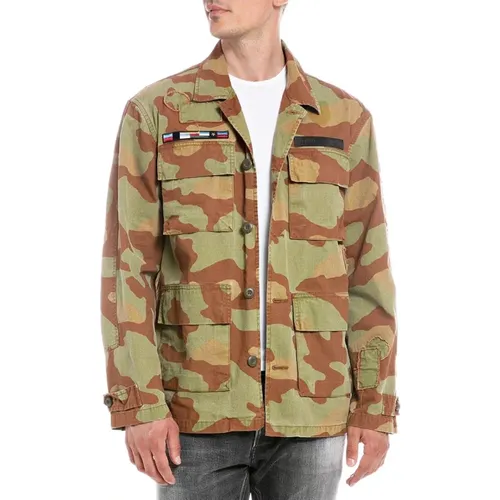 Camouflage Lightweight Jacket , male, Sizes: S - Replay - Modalova
