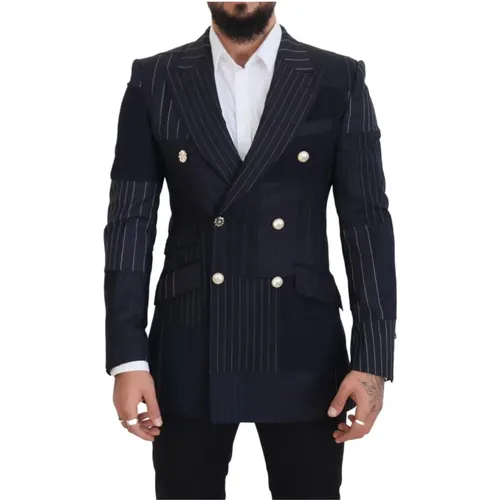 Dunkelblauer Wollmix Doppelreihiger Blazer - Dolce & Gabbana - Modalova