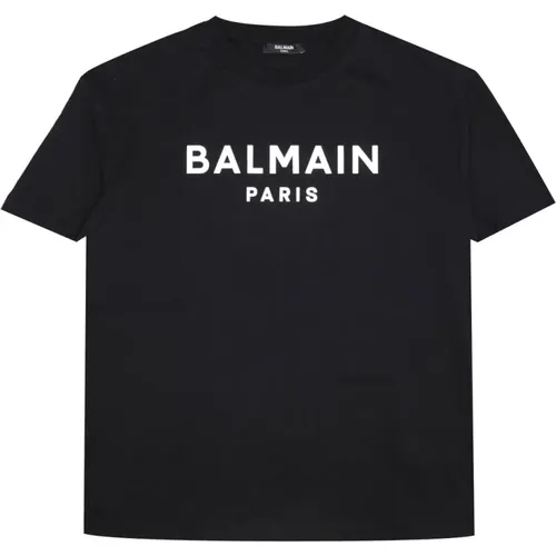 Schwarz+Weiß Kinder Baumwoll T-Shirt mit Bedrucktem Logo - Balmain - Modalova