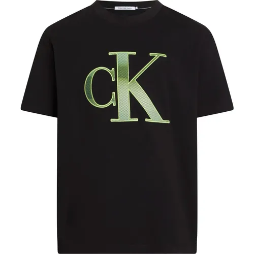 Schwarzes T-Shirt mit Monogramm-Design , Herren, Größe: XL - Calvin Klein - Modalova