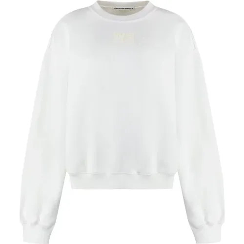 Gerippter Baumwoll-Rundhalspullover,Terry Crew Sweatshirt mit Puff Paint Logo - alexander wang - Modalova