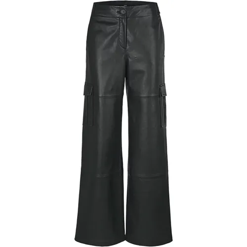 Schwarze Leder-Cargo-Style-Hose Frauen - RIANI - Modalova