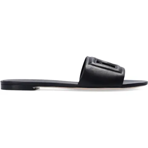 Bianca Leather Slides, DG Millennials Logo , female, Sizes: 4 UK, 2 UK, 5 1/2 UK, 2 1/2 UK, 4 1/2 UK, 3 UK - Dolce & Gabbana - Modalova