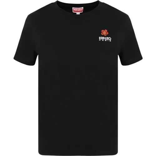 Schwarzes Blumenmuster Logo T-Shirt , Damen, Größe: XS - Kenzo - Modalova