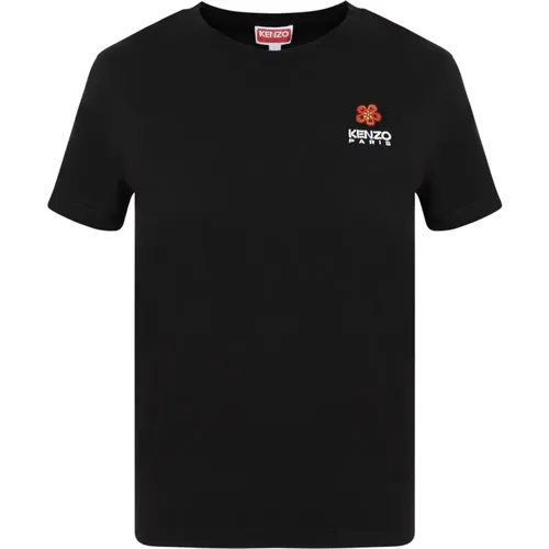 Schwarzes Blumenmuster Logo T-Shirt - Kenzo - Modalova