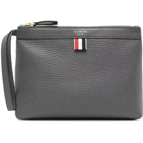 Grey Grained Leather Wallet with Logo , female, Sizes: ONE SIZE - Thom Browne - Modalova