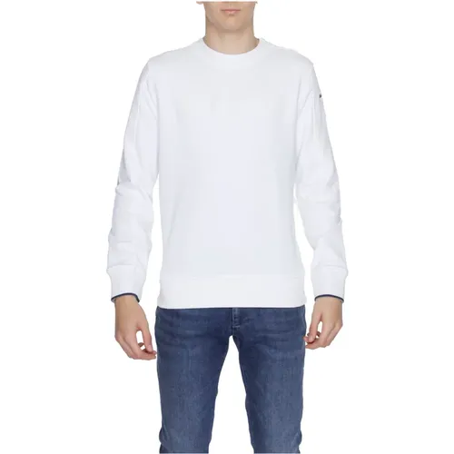 Weißer Baumwoll-Sweatshirt Rundhalsausschnitt Langarm , Herren, Größe: 2XL - Blauer - Modalova