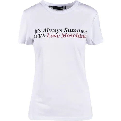 Hellblaues T-Shirt für Frauen , Damen, Größe: M - Love Moschino - Modalova