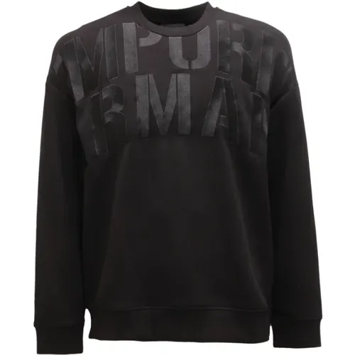 Schwarzer Double Jersey Sweatshirt mit Besticktem Maxi Logo , Herren, Größe: L - Emporio Armani - Modalova