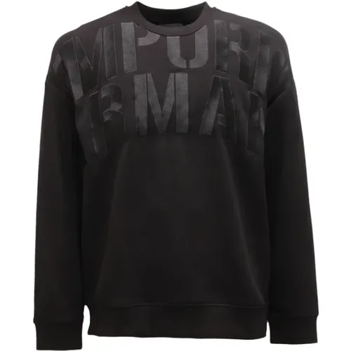 Schwarzer Double Jersey Sweatshirt mit Besticktem Maxi Logo - Emporio Armani - Modalova