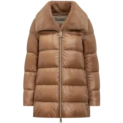 Gesteppte Eco-Pelz Kragenjacke - Herno - Modalova