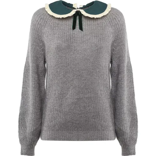 Embroidered Collar Sweater in Grey Teal , female, Sizes: M - MC2 Saint Barth - Modalova