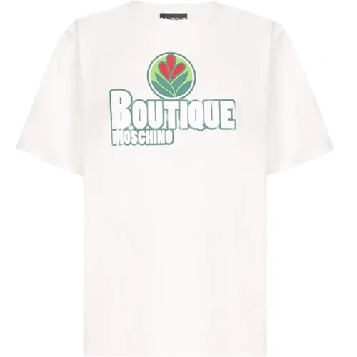 Weißes Baumwoll-Logo T-Shirt , Damen, Größe: L - Boutique Moschino - Modalova