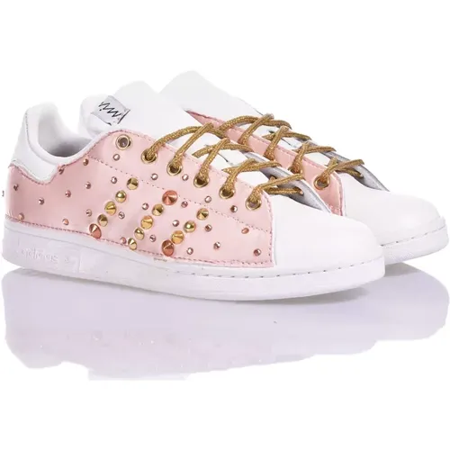 Handmade White Gold Pink Sneakers , female, Sizes: 8 1/3 UK, 5 2/3 UK, 3 UK, 6 1/3 UK, 5 UK, 4 1/3 UK, 7 2/3 UK, 3 2/3 UK, 2 1/2 UK, 7 UK - Adidas - Modalova