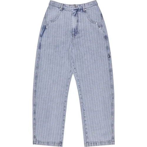 Gestreifte Denim Cargo Hose Hellblau - Munthe - Modalova