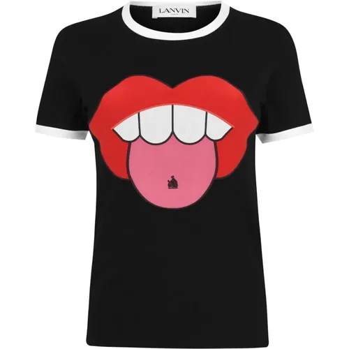 Schwarzes Lips Logo T-Shirt Lanvin - Lanvin - Modalova