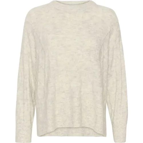 Zopfmuster Pullover Weiß Grau Melange , Damen, Größe: 2XL - Soaked in Luxury - Modalova