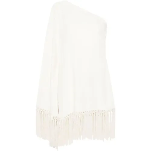 One-shoulder Ivory Dress with Fringed Edge , female, Sizes: S, M - Taller Marmo - Modalova