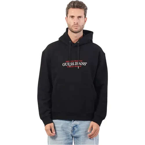 Schwarzer Kapuzenpullover American Tradition Stil , Herren, Größe: M - Guess - Modalova