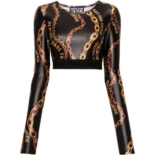 Schwarzes T-Shirt für Frauen Aw24 , Damen, Größe: 3XS - Versace Jeans Couture - Modalova