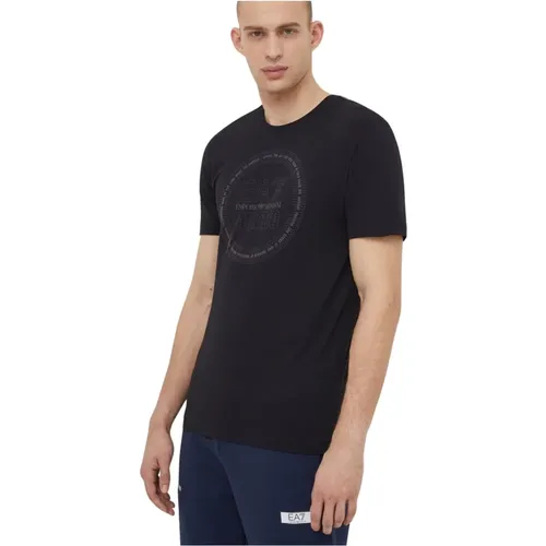 Schwarzes Baumwoll-Logo-T-Shirt , Herren, Größe: L - Emporio Armani EA7 - Modalova