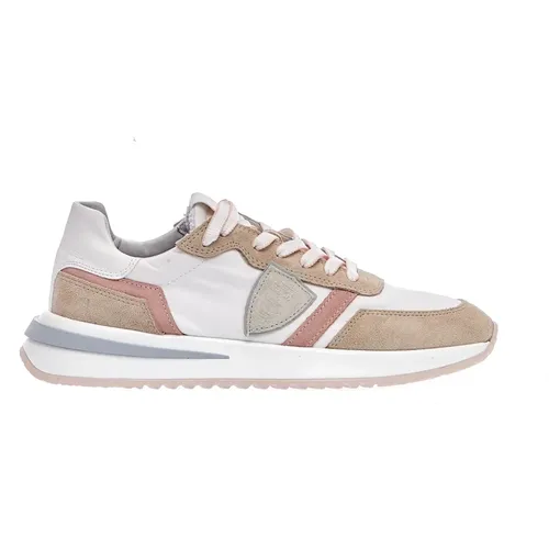 Suede Running Sneakers in Sand, White, and Blush , female, Sizes: 7 UK - Philippe Model - Modalova