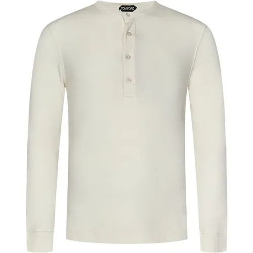 White Ribbed Henley T-Shirt , male, Sizes: XL, M, L - Tom Ford - Modalova