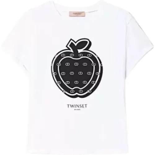 Weiße Baumwoll-T-Shirt mit Kimono-Ärmeln und Oval T Logo - Twinset - Modalova