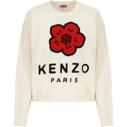 Ivory Wollpullover Rundhalsausschnitt Langarm , Damen, Größe: L - Kenzo - Modalova