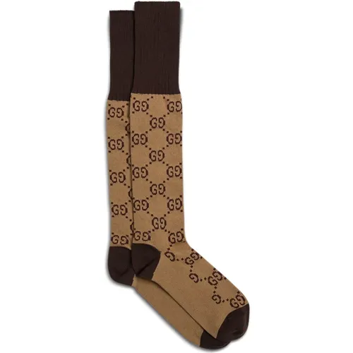 Brown Beige GG Motif Cotton Socks , male, Sizes: L - Gucci - Modalova