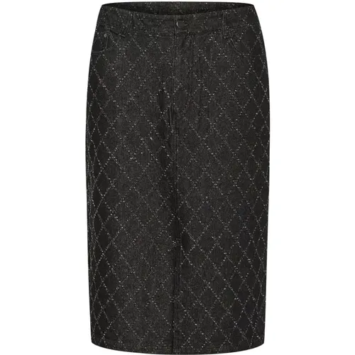 High-Waisted Denim Skirt Dark Grey , female, Sizes: L, 2XL, XS - Kaffe - Modalova