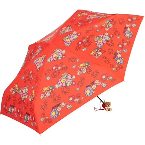 Roter Blumenregenschirm mit Spielzeugbär - Moschino - Modalova