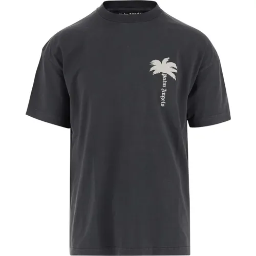 Baumwoll T-Shirt mit Palmendetail - Palm Angels - Modalova