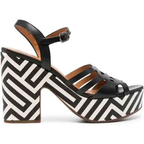 Schwarze/Weiße Kalbsleder Schuhe mit Mehreren Riemen und Hohem Absatz , Damen, Größe: 38 EU - Chie Mihara - Modalova