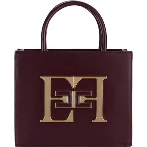 Burgunder Handtasche mit Goldenen Details,Bordeaux Schultertasche mit Frontlogo - Elisabetta Franchi - Modalova