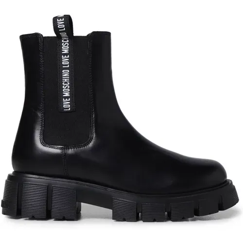 Elegante Leder Chelsea Stiefel , Damen, Größe: 38 EU - Love Moschino - Modalova