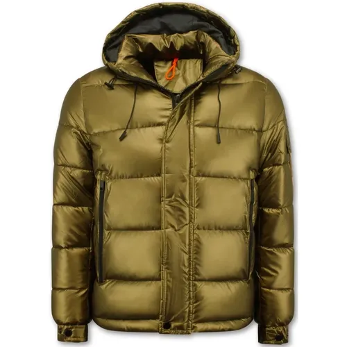 Gold-colored Puffer Jacket for Men with Hood , male, Sizes: XL, M, 2XL, L, S - Enos - Modalova