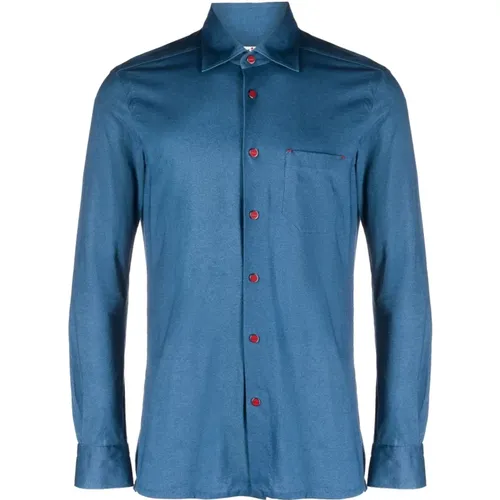 Contrasting-Button Long-Sleeved Shirt , male, Sizes: S - Kiton - Modalova
