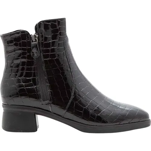 Schwarze Croco Leder Stiefeletten , Damen, Größe: 39 EU - Hartjes - Modalova