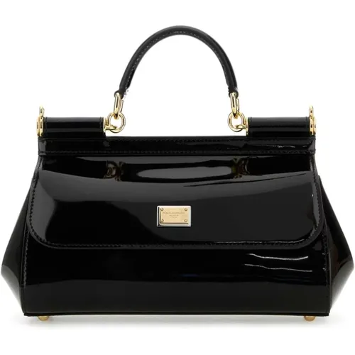 Stilvolle Schwarze Lederhandtasche - Dolce & Gabbana - Modalova