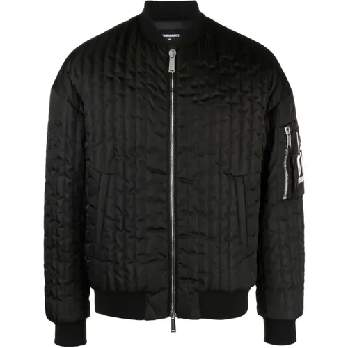 Schwarze Logo-Patch Bomberjacke , Herren, Größe: L - Dsquared2 - Modalova