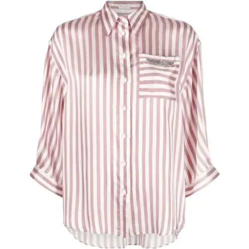 Rose Satin Stripe Shirt , female, Sizes: M - BRUNELLO CUCINELLI - Modalova