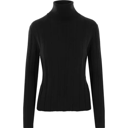 Schwarzer Gerippter Rollkragenpullover , Damen, Größe: L - allude - Modalova